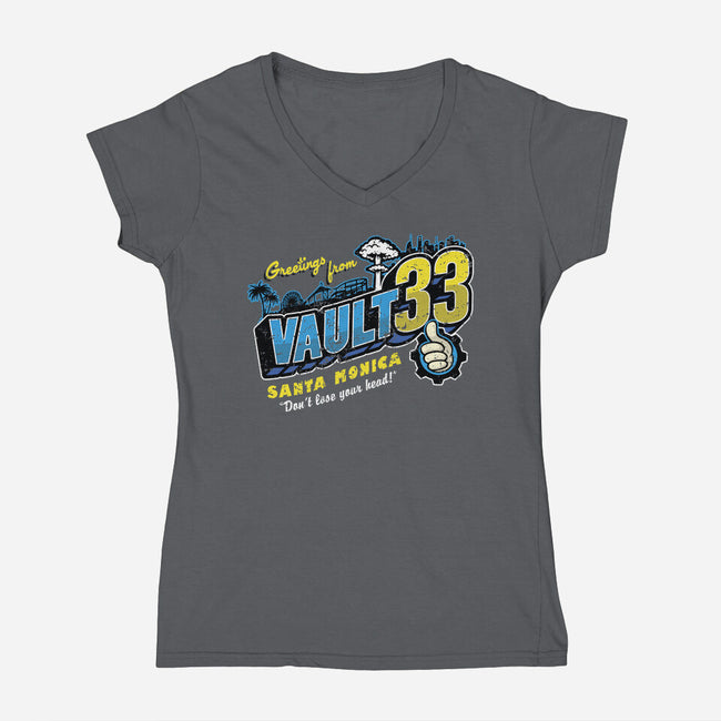 Greetings From Vault 33-Womens-V-Neck-Tee-Olipop