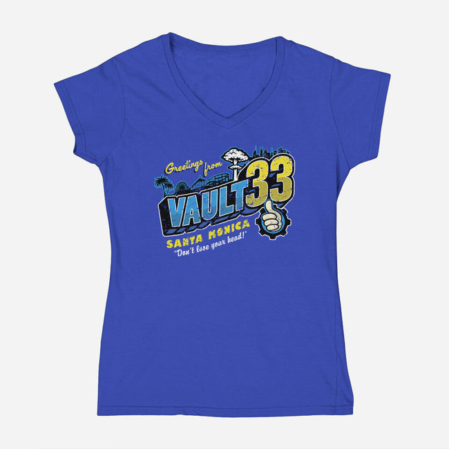 Greetings From Vault 33-Womens-V-Neck-Tee-Olipop