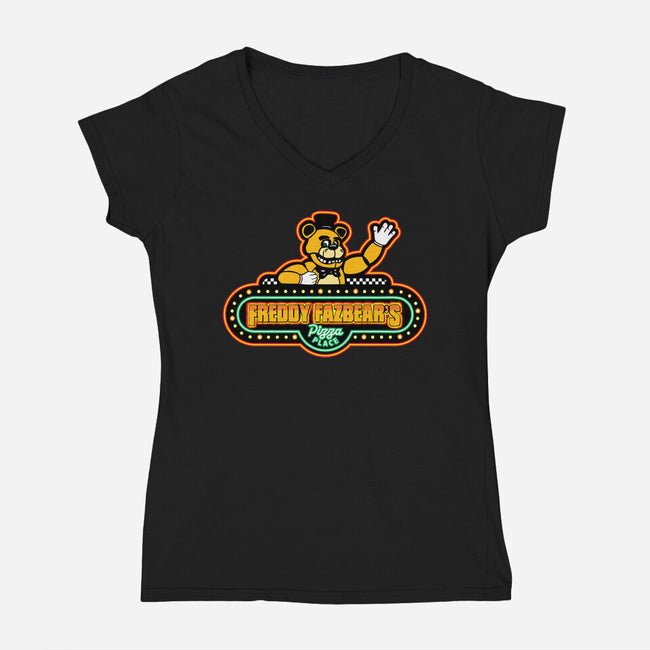 Fazbear's Pizza-Womens-V-Neck-Tee-dalethesk8er