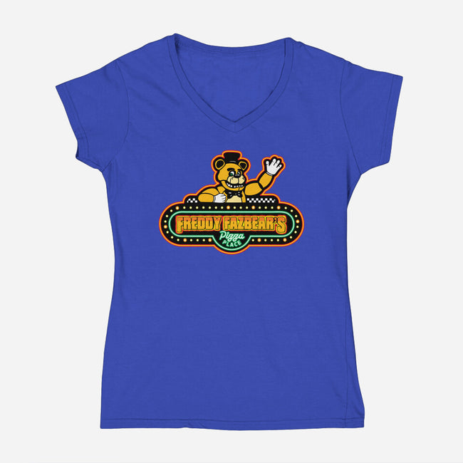 Fazbear's Pizza-Womens-V-Neck-Tee-dalethesk8er