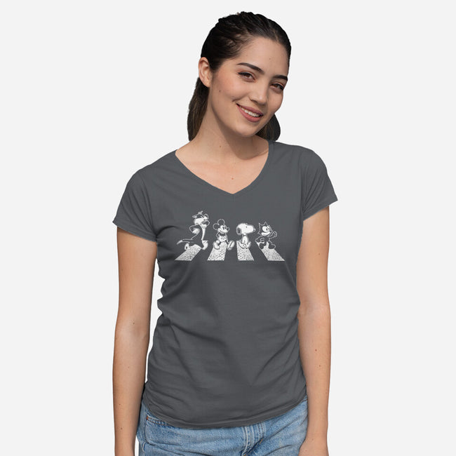 Black And White Road-Womens-V-Neck-Tee-turborat14