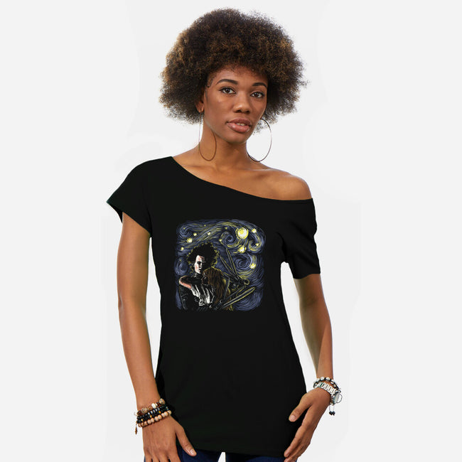 Starry Scissorhands-Womens-Off Shoulder-Tee-zascanauta