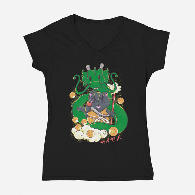 Saiyan Maneki Neko-Womens-V-Neck-Tee-ellr