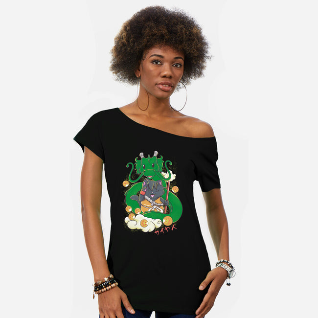 Saiyan Maneki Neko-Womens-Off Shoulder-Tee-ellr