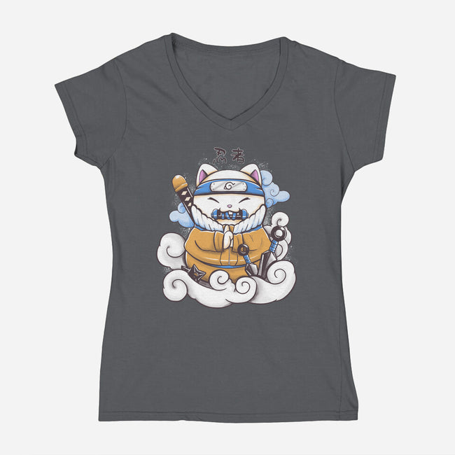 Ninja Maneki Neko-Womens-V-Neck-Tee-ellr