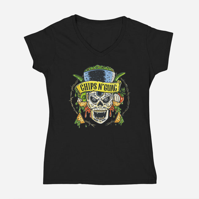 Chips N Guac-Womens-V-Neck-Tee-Wenceslao A Romero