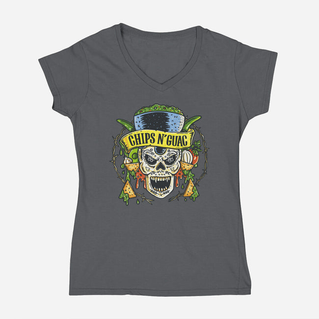 Chips N Guac-Womens-V-Neck-Tee-Wenceslao A Romero