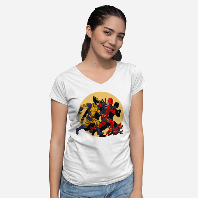 The Adventure Of Deapool And Wolverine-Womens-V-Neck-Tee-sin9lefighter