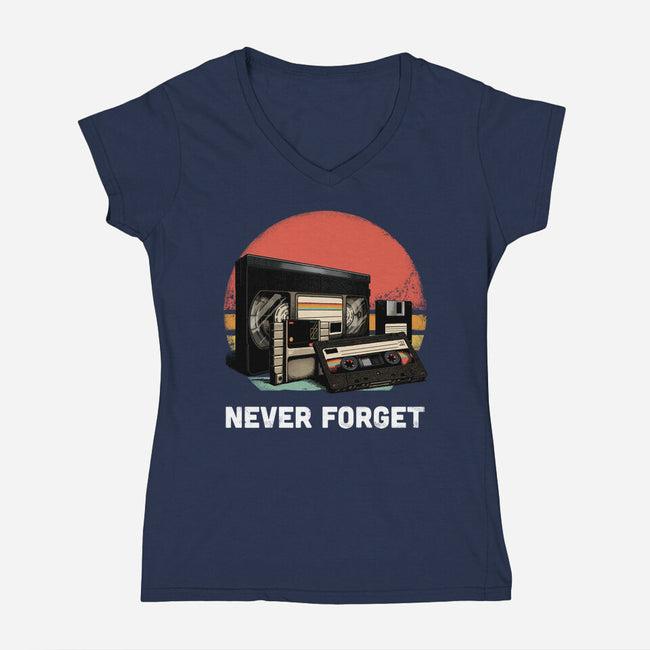 Never Forget Cassette-Womens-V-Neck-Tee-GoshWow