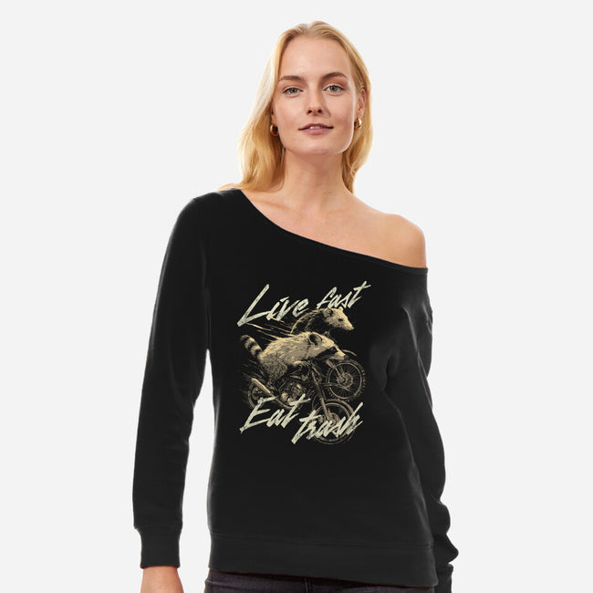 Raccoon Live Fast Eat Trash-Womens-Off Shoulder-Sweatshirt-GoshWow