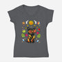 Summer Black Cat-Womens-V-Neck-Tee-JamesQJO