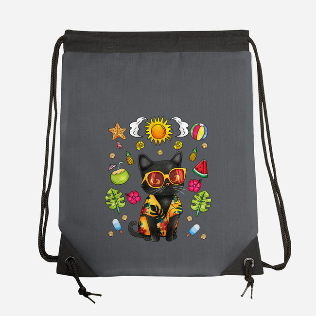 Summer Black Cat-None-Drawstring-Bag-JamesQJO