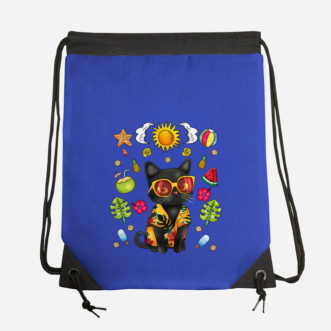 Summer Black Cat-None-Drawstring-Bag-JamesQJO