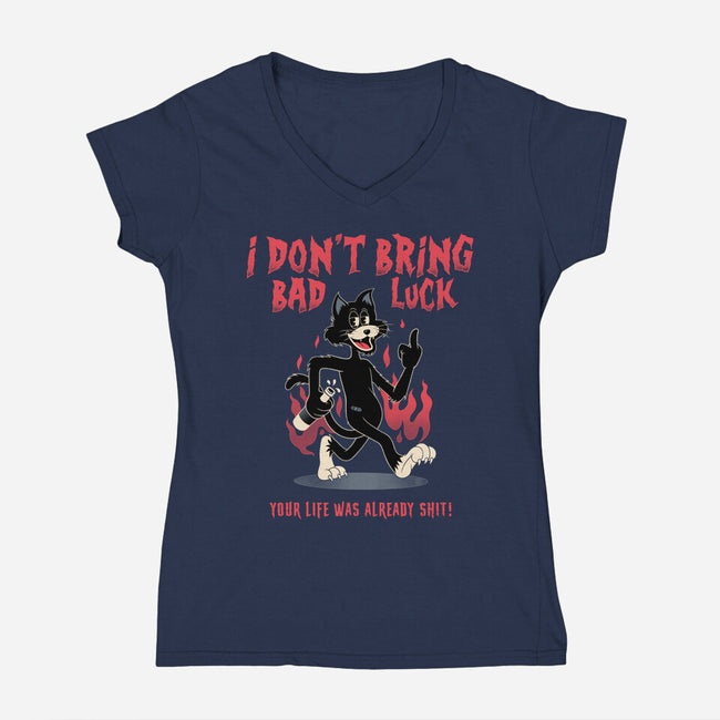 Black Cat Rules-Womens-V-Neck-Tee-alfbocreative