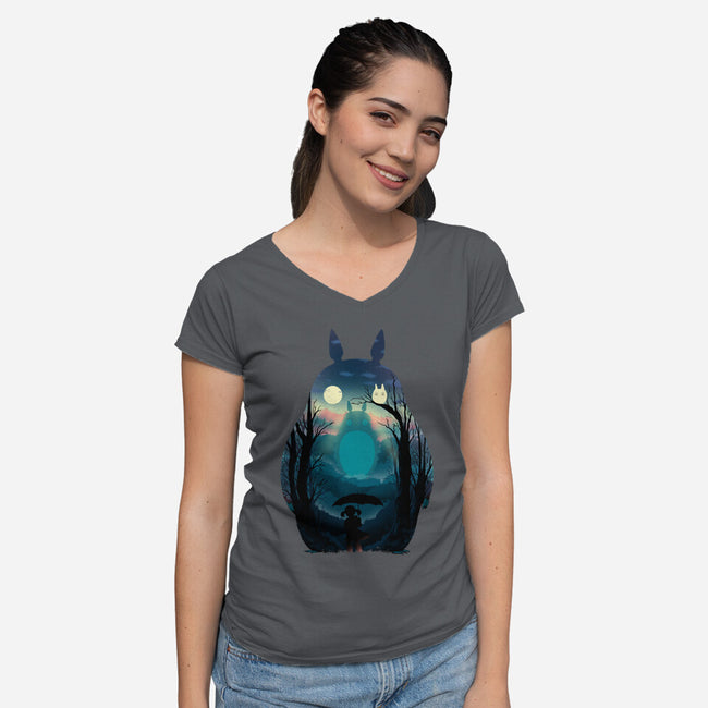 Finding Totoro-Womens-V-Neck-Tee-alfbocreative