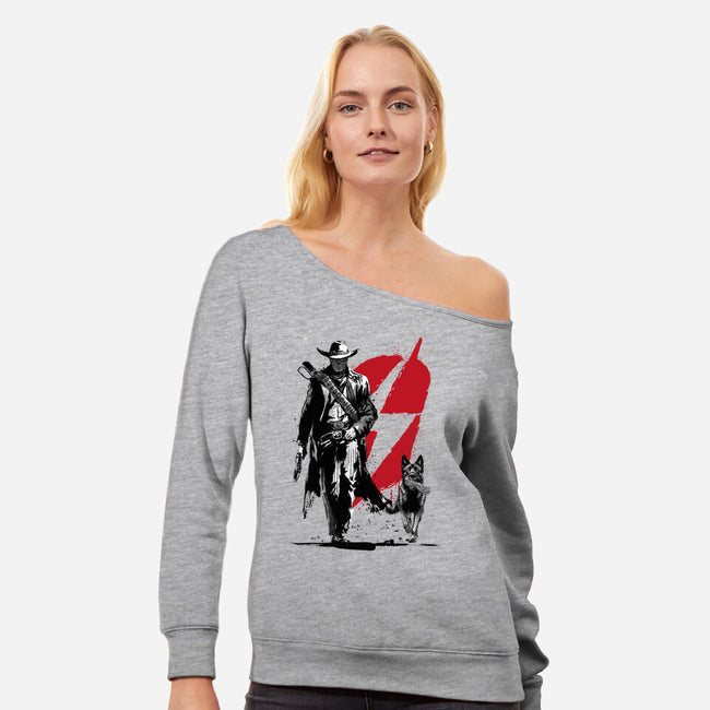 Lone Ghoul And Cub-Womens-Off Shoulder-Sweatshirt-DrMonekers