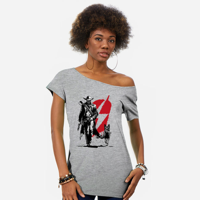 Lone Ghoul And Cub-Womens-Off Shoulder-Tee-DrMonekers