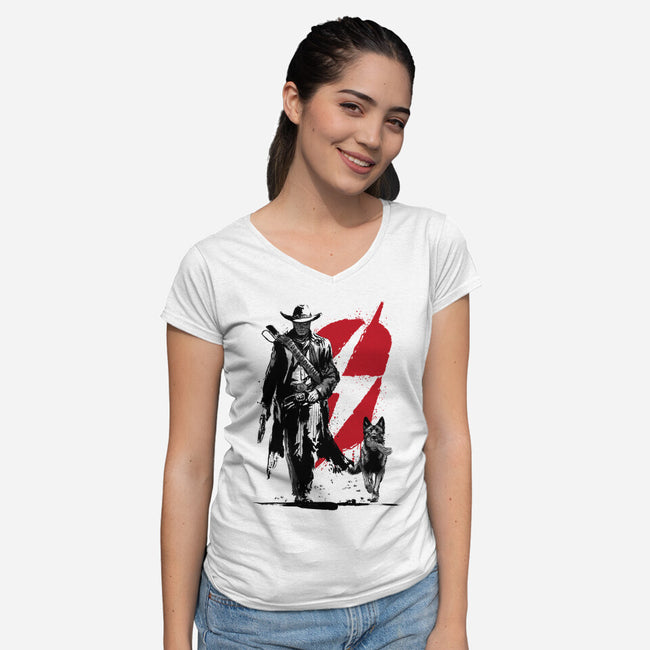 Lone Ghoul And Cub-Womens-V-Neck-Tee-DrMonekers