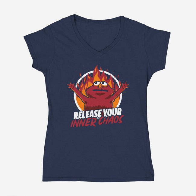 Chaos Puppet Fire-Womens-V-Neck-Tee-Studio Mootant