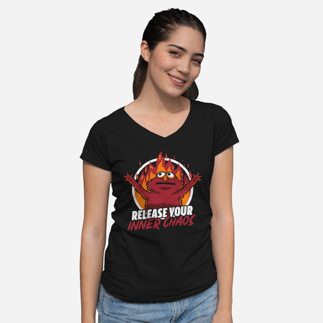 Chaos Puppet Fire-Womens-V-Neck-Tee-Studio Mootant