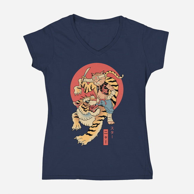 Tiger Cat Meowster-Womens-V-Neck-Tee-vp021