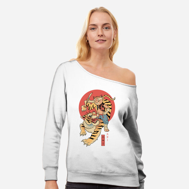 Tiger Cat Meowster-Womens-Off Shoulder-Sweatshirt-vp021