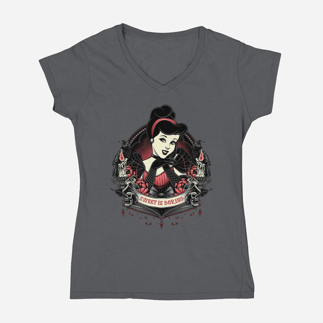 Sweet Is Boring-Womens-V-Neck-Tee-glitchygorilla