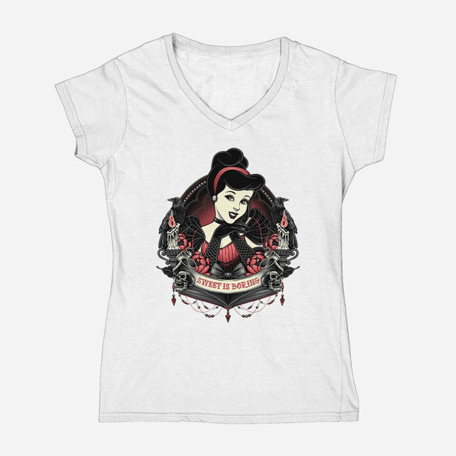 Sweet Is Boring-Womens-V-Neck-Tee-glitchygorilla