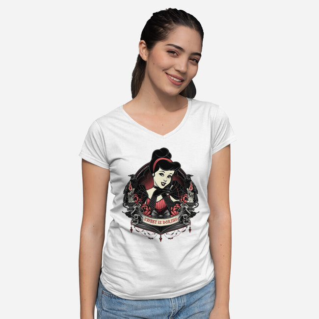 Sweet Is Boring-Womens-V-Neck-Tee-glitchygorilla