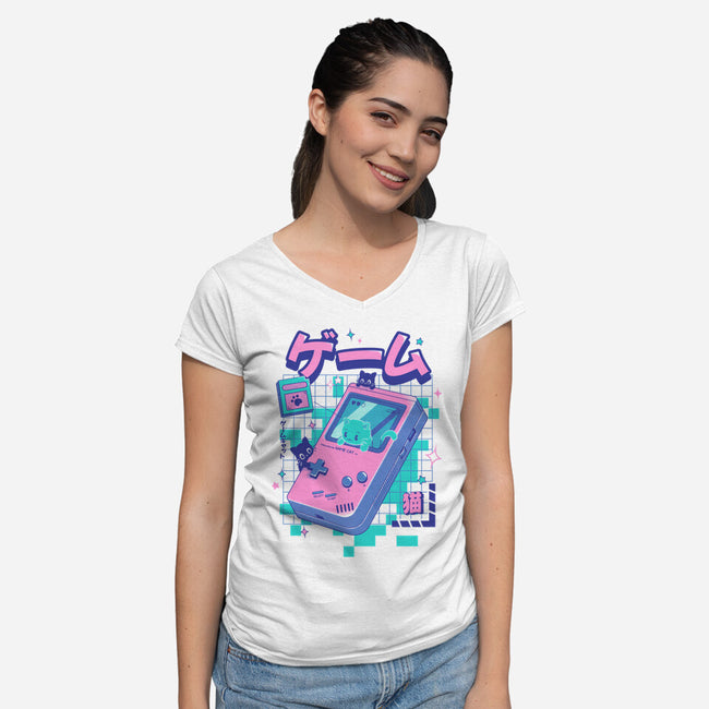 Game Cat-Womens-V-Neck-Tee-Yuri Santos Art