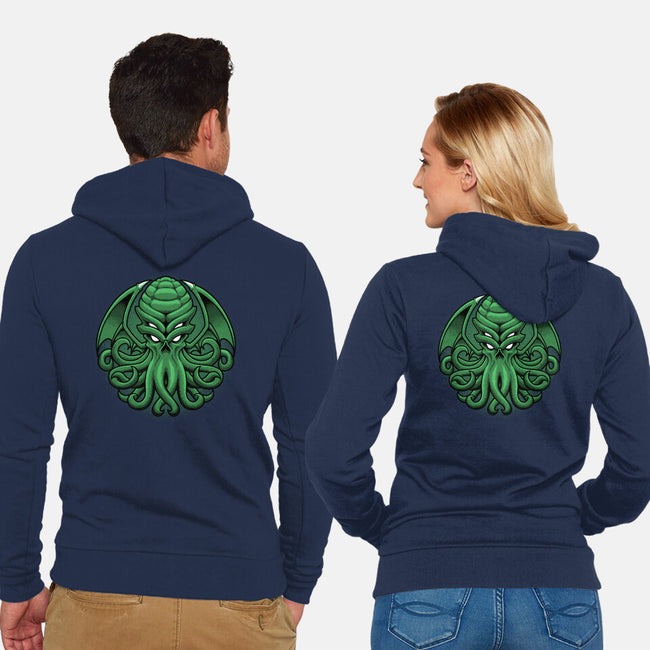 Green Cosmic Octopus-Unisex-Zip-Up-Sweatshirt-Astrobot Invention