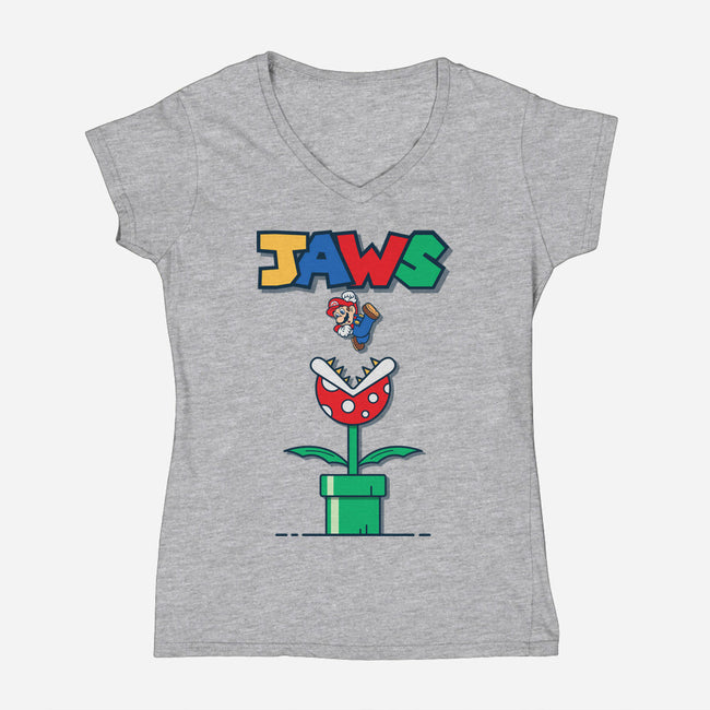 Mario Jaws-Womens-V-Neck-Tee-Faissal Thomas