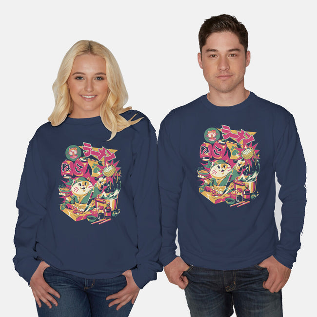 Neko Ramen Cat-Unisex-Crew Neck-Sweatshirt-ilustrata