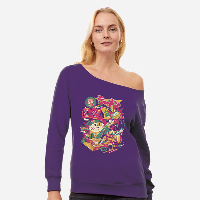 Neko Ramen Cat-Womens-Off Shoulder-Sweatshirt-ilustrata