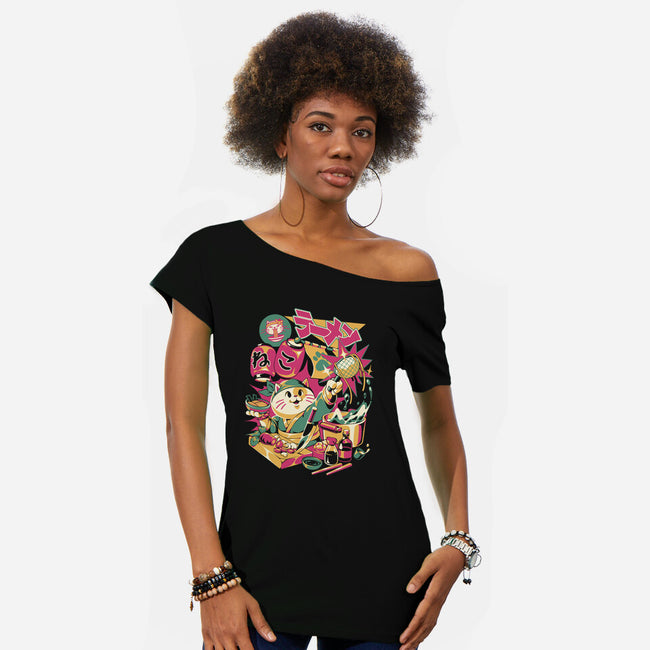 Neko Ramen Cat-Womens-Off Shoulder-Tee-ilustrata