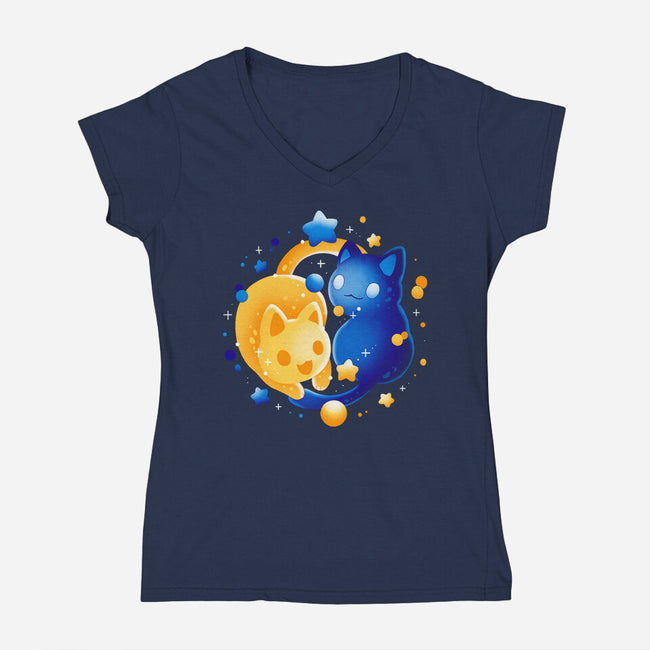 Sun Moon Kittens-Womens-V-Neck-Tee-Vallina84