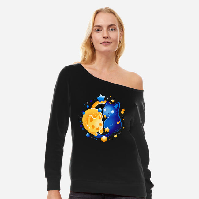 Sun Moon Kittens-Womens-Off Shoulder-Sweatshirt-Vallina84