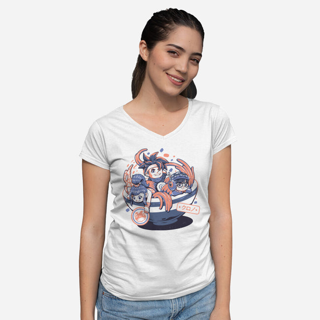 Chrono Bowl-Womens-V-Neck-Tee-eduely