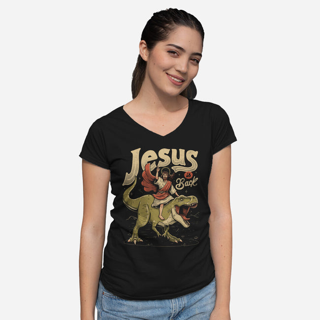 Jesus Is Back-Womens-V-Neck-Tee-eduely