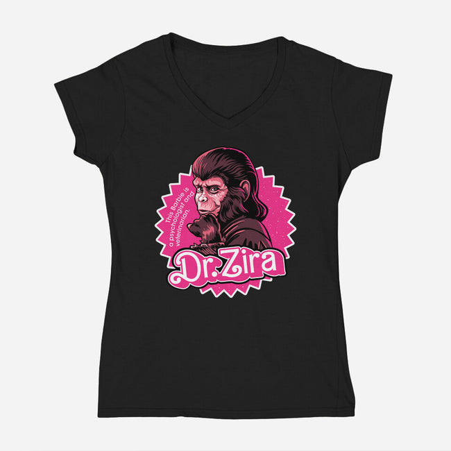 Barbie Ape-Womens-V-Neck-Tee-daobiwan