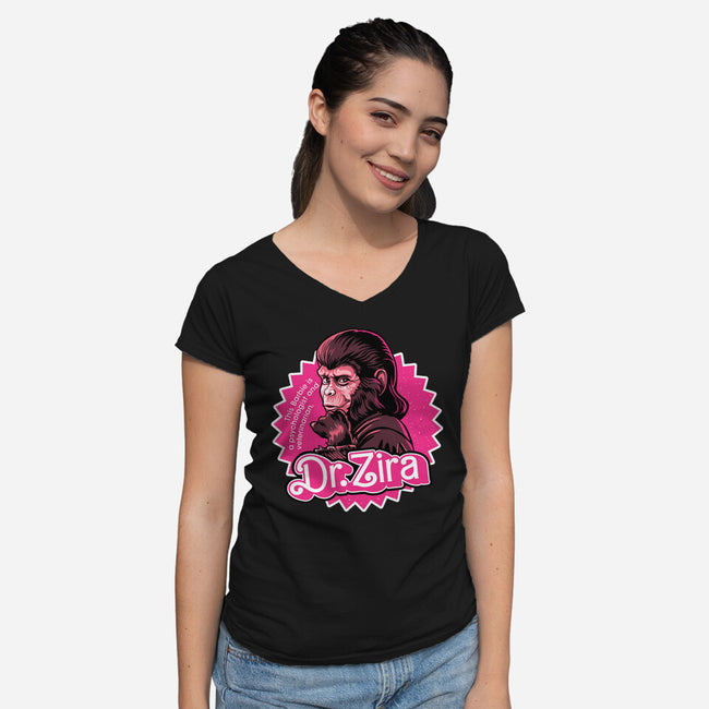 Barbie Ape-Womens-V-Neck-Tee-daobiwan