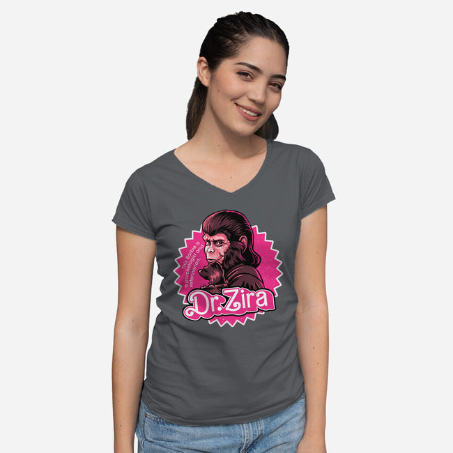 Barbie Ape-Womens-V-Neck-Tee-daobiwan