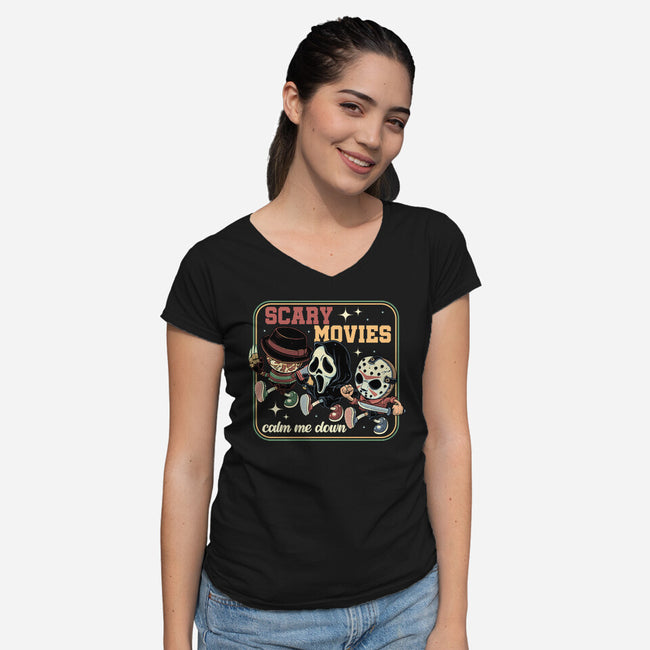 Scary Movies-Womens-V-Neck-Tee-gorillafamstudio