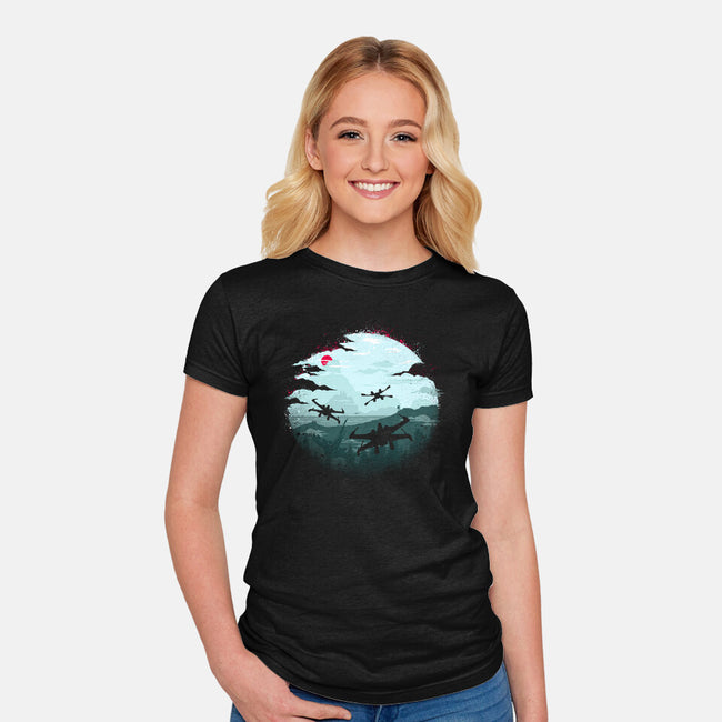 Rogue Squad-Womens-Fitted-Tee-rocketman_art