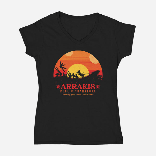 The Arrakis Train-Womens-V-Neck-Tee-Gamma-Ray