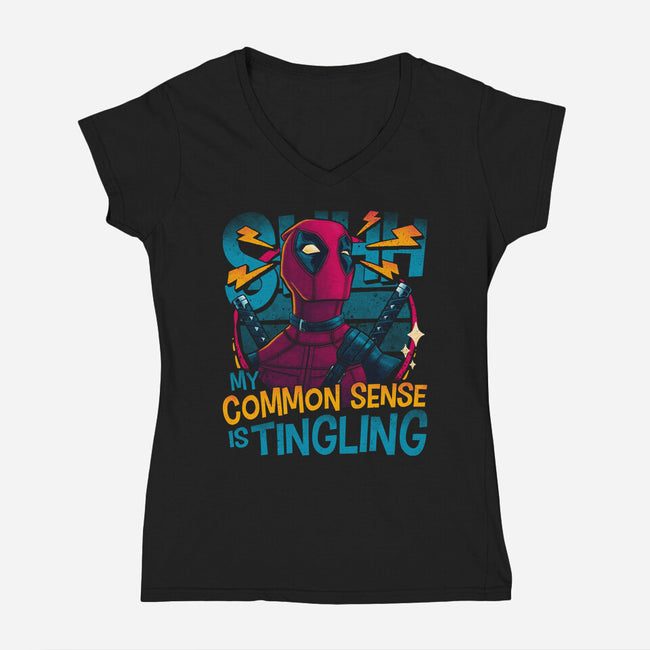 Common Sense-Womens-V-Neck-Tee-teesgeex