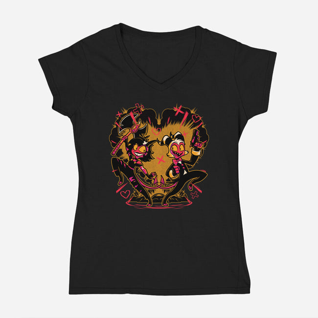 Hell Couple Animation-Womens-V-Neck-Tee-Studio Mootant