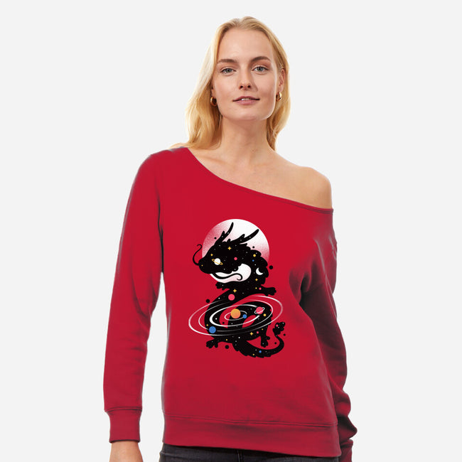 Space Chinese Black Dragon-Womens-Off Shoulder-Sweatshirt-NemiMakeit
