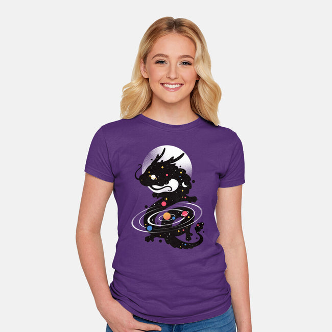 Space Chinese Black Dragon-Womens-Fitted-Tee-NemiMakeit