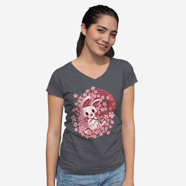 Spring Blossom Bunny-Womens-V-Neck-Tee-TechraNova